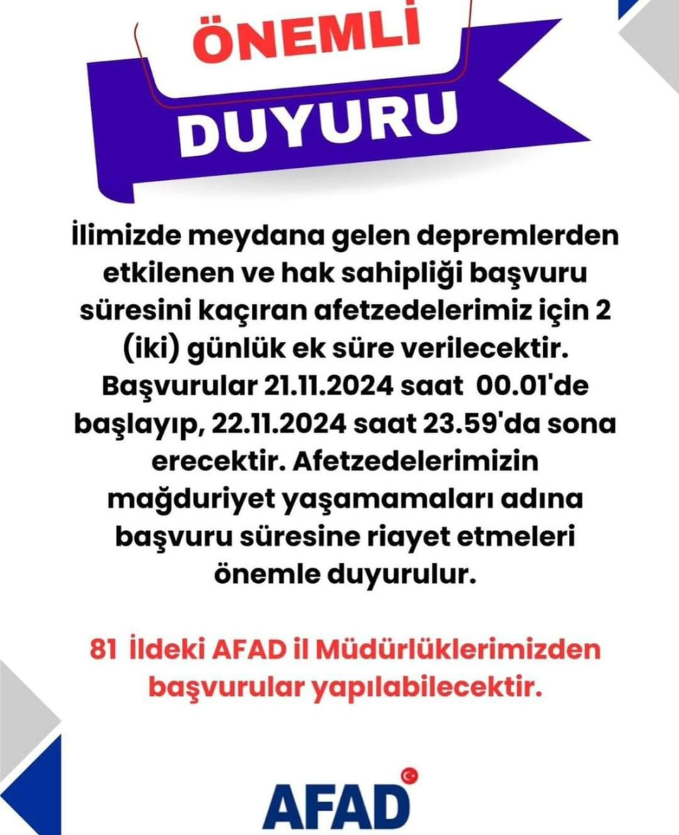 AFAD'tan Afetzedeler İçin Ek Başvuru Süresi Duyurusu