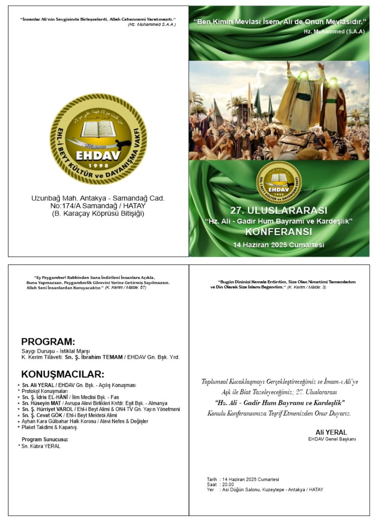 Antakya'da &Ouml;nemli Bir Konferans: "Hz. Ali - Gadir Hum Bayramı ve Kardeşlik" Ger&ccedil;ekleşecek 