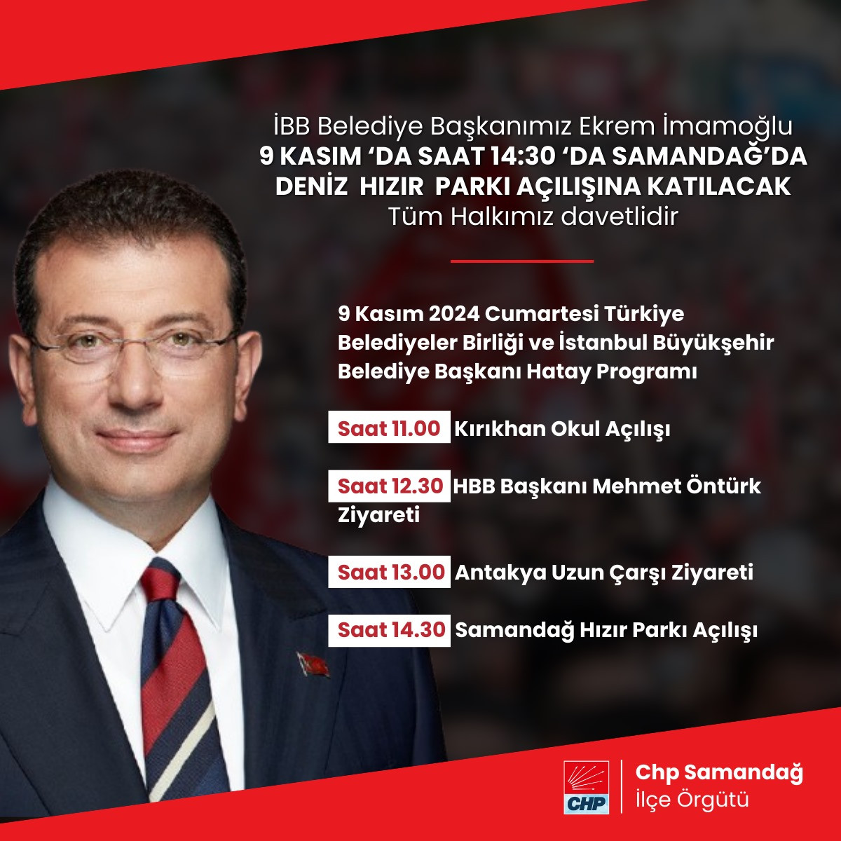 Ekrem İmamoğlu Hatay’a Geliyor