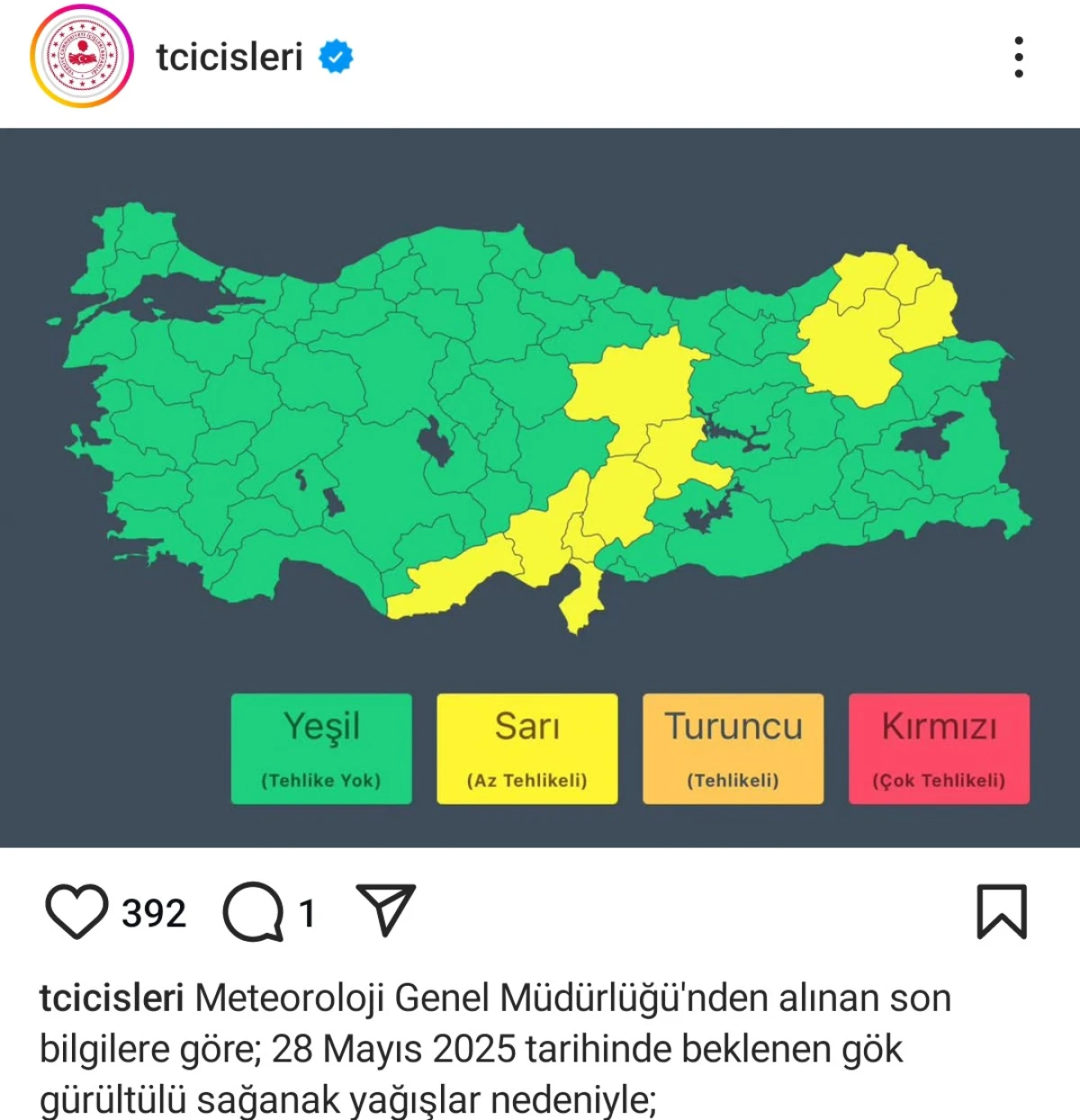 İ&ccedil;işleri Bakanlığı'ndan 11 İl İ&ccedil;in Sarı Uyarı: Şiddetli Yağış ve Fırtına Bekleniyor