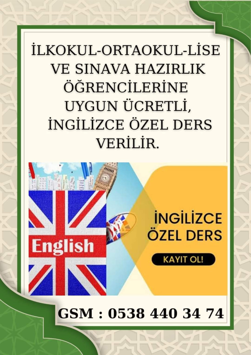 İlkokul, Ortaokul, Lise ve Sınava Hazırlık Öğrencilerine İngilizce Özel Ders İmkânı