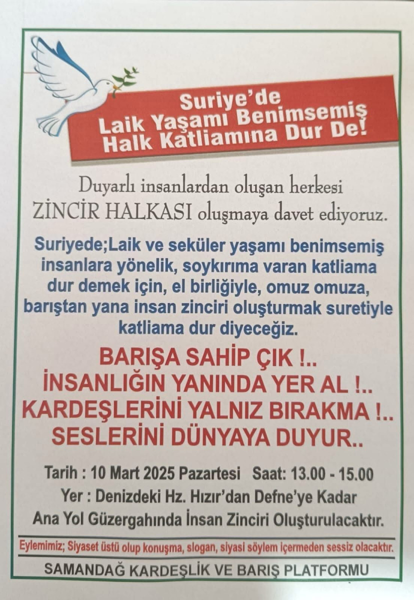 Samandağ'da Suriye'deki Katliamlara Karşı İnsan Zinciri Oluşturulacak